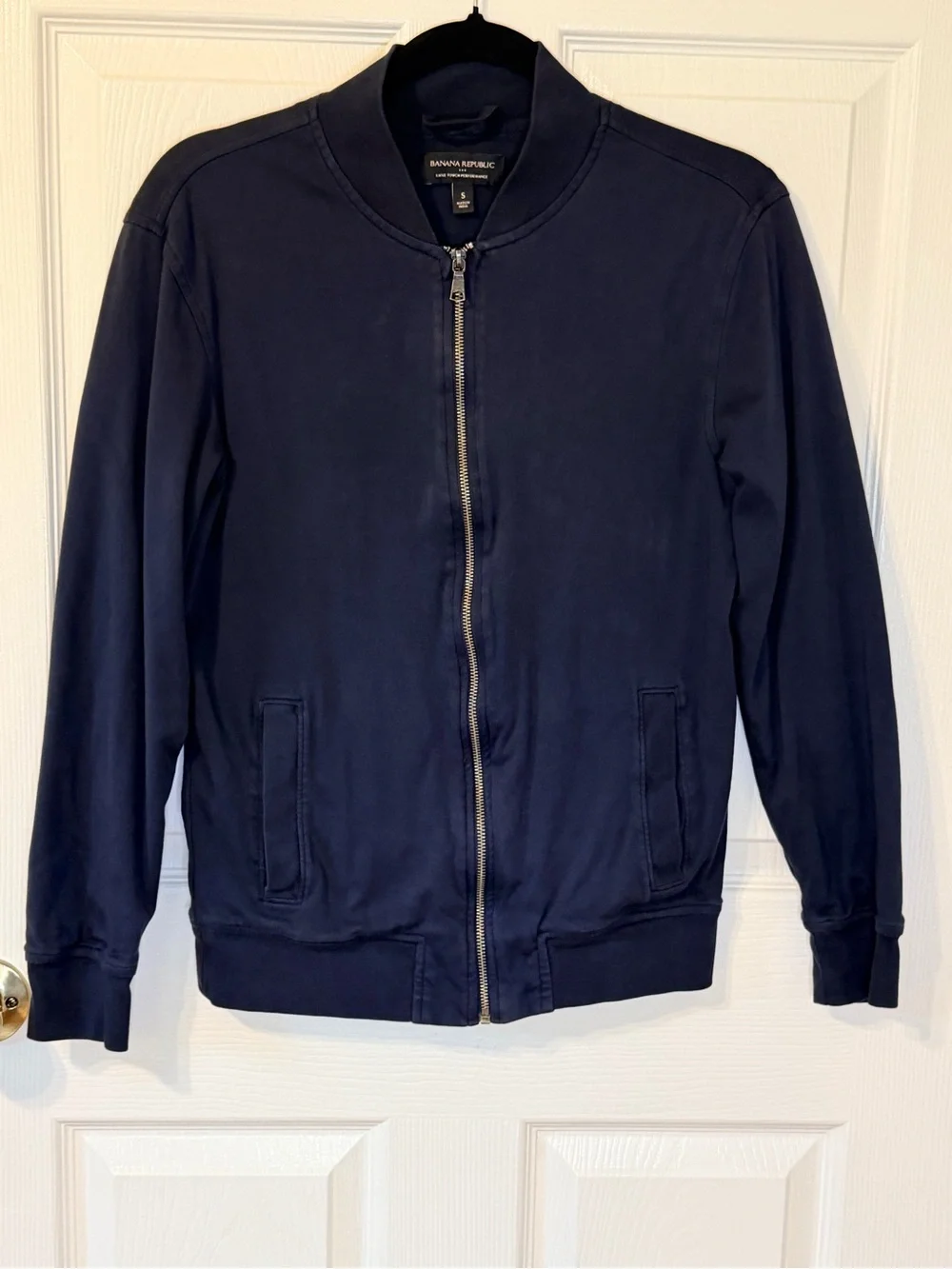Banana Republic Luxe Touch Performance Knit Bomber Jacket Navy Blue